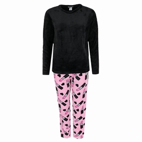 Midweight Fabric Women's Makeup Print Plush Pajama Set