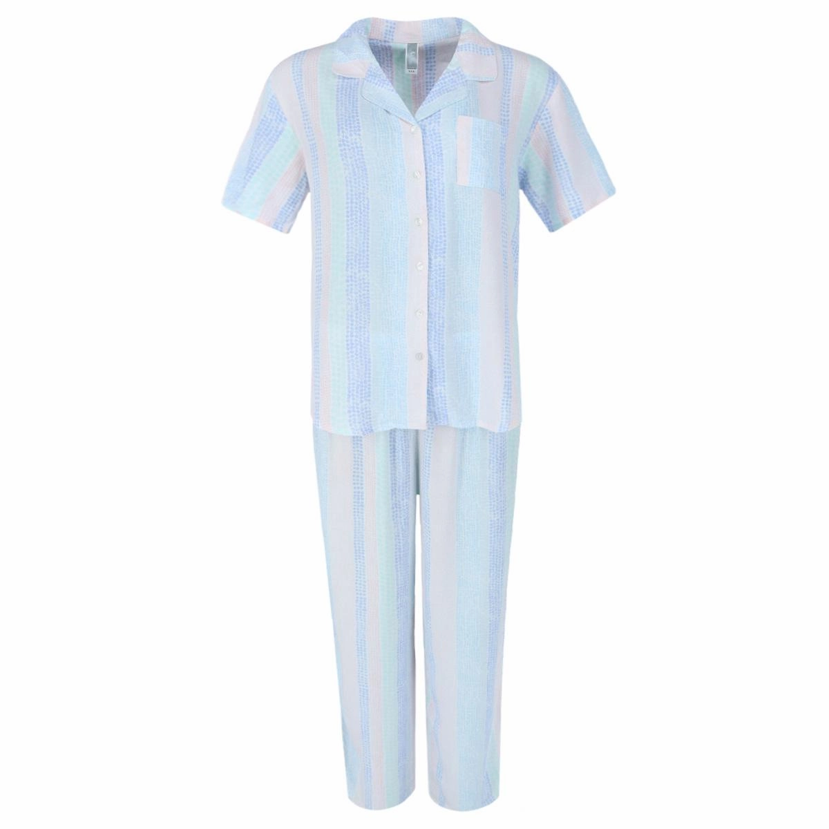 Tear Resistant Material LongLasting Durability Women's Multi Stripe Notch Short Sleeve Pajama Set