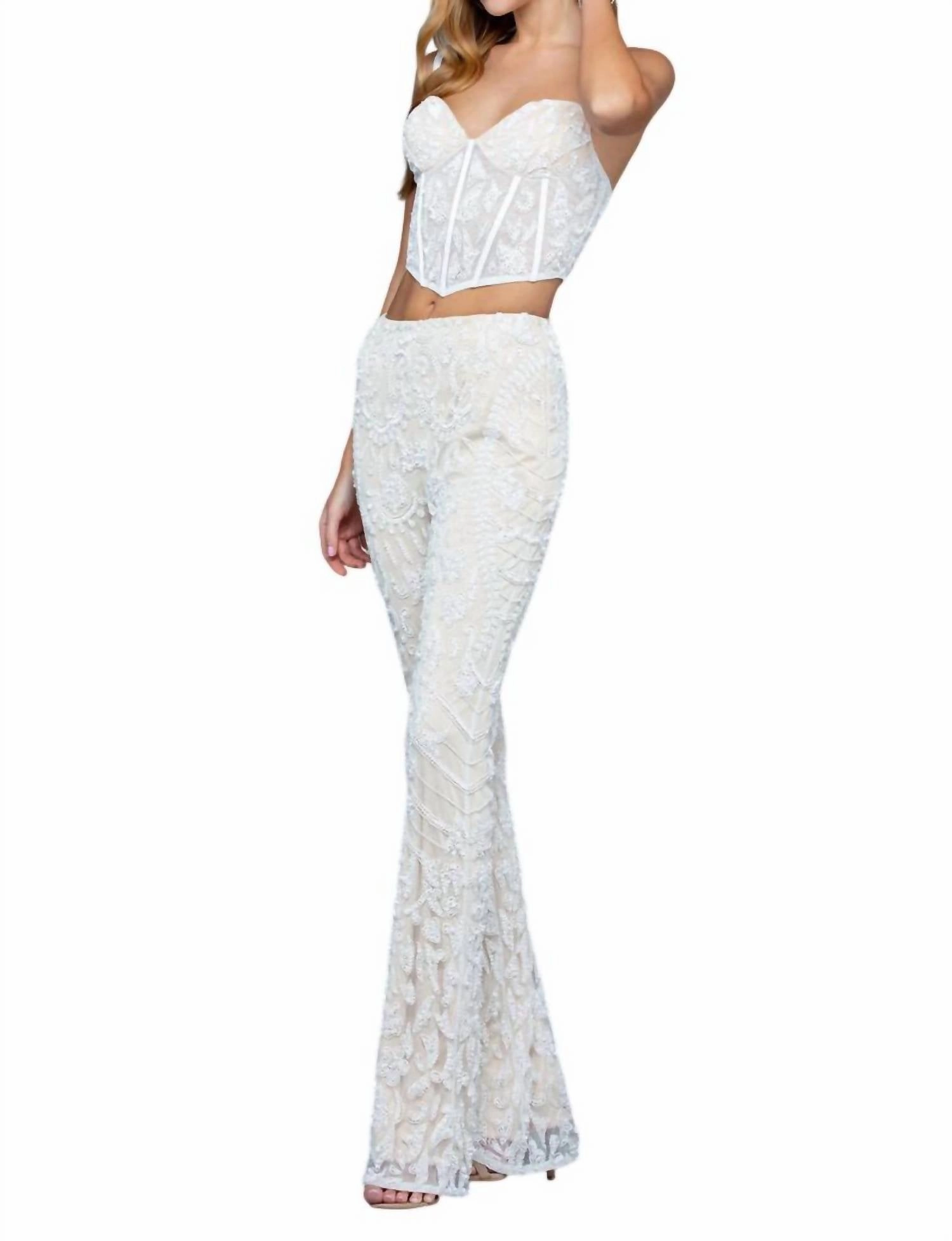 Women's Pants And Top Set In Bone Layered Look Design MoistureWicking Technology