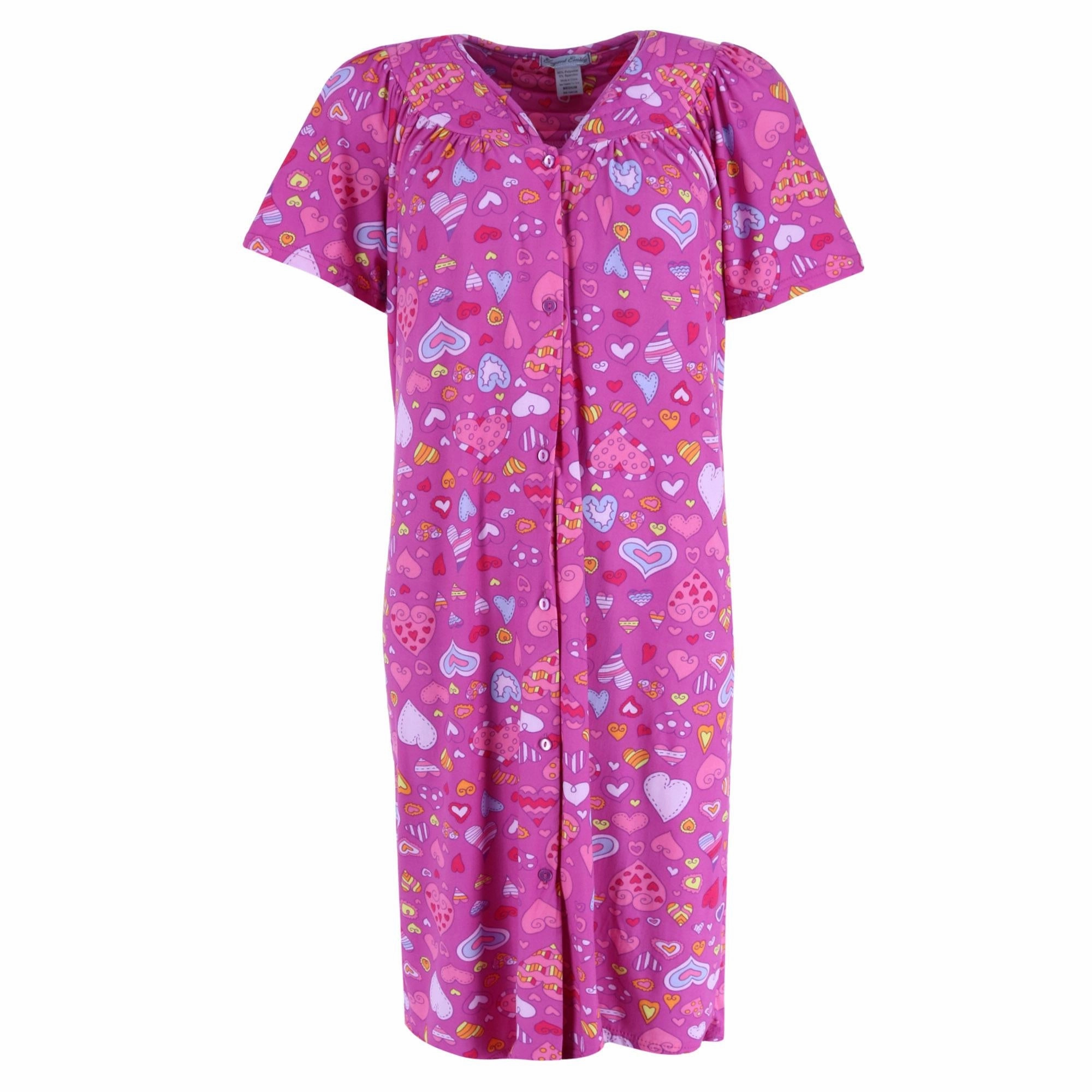 Comfort Fit Design Thermal Insulation Layer Women's Pink Hearts Short Sleeve Button Down Duster
