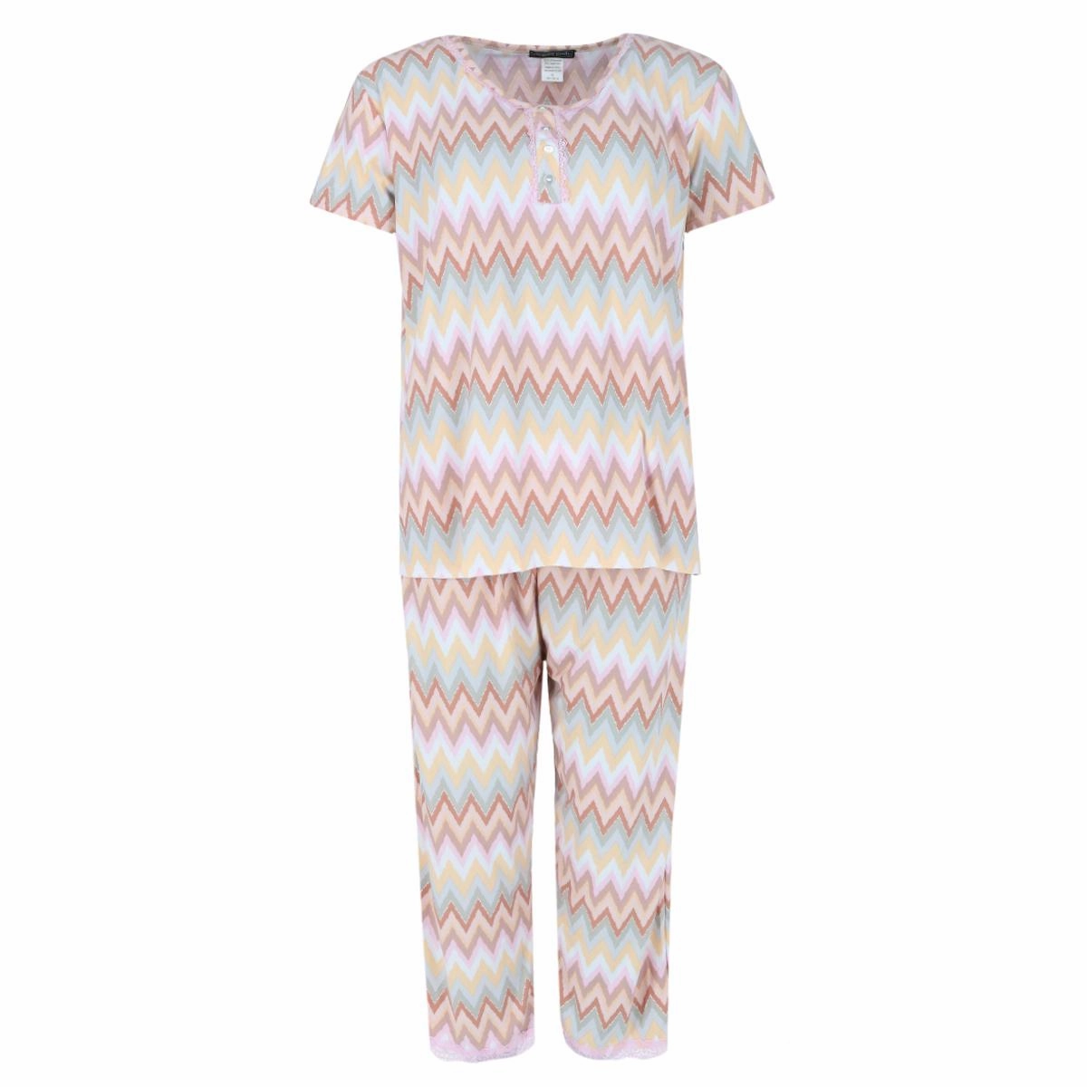 Women's Plus Size Chevron Multicolor Short Sleeve Capri Set Easy Care Fabric NonIrritating Seam Construction