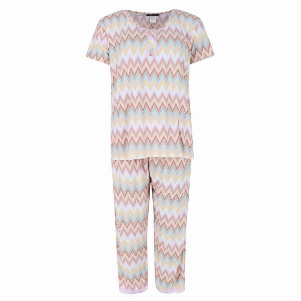 Moisture Control Fabric Women's Plus Size Chevron Multicolor Short Sleeve Capri Set
