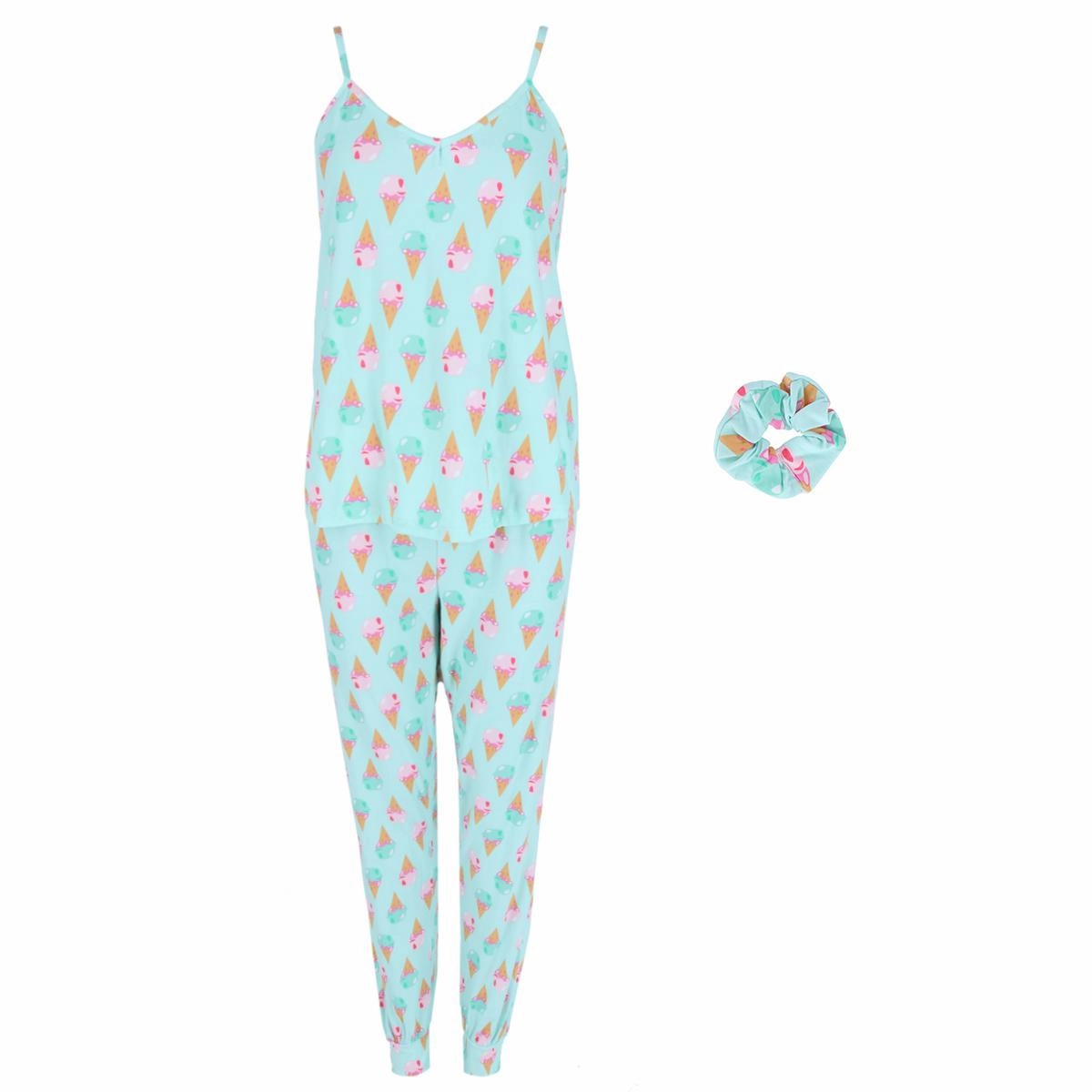 Minimalist Design Flexible Stretch Fabric Women's Plus Size Ice Cream Jogger PJ Set