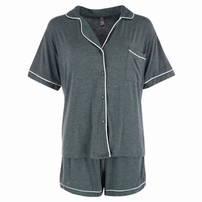 Women's Plus Size Notch Color Short Pajama Set with Trim Unisex Sizing