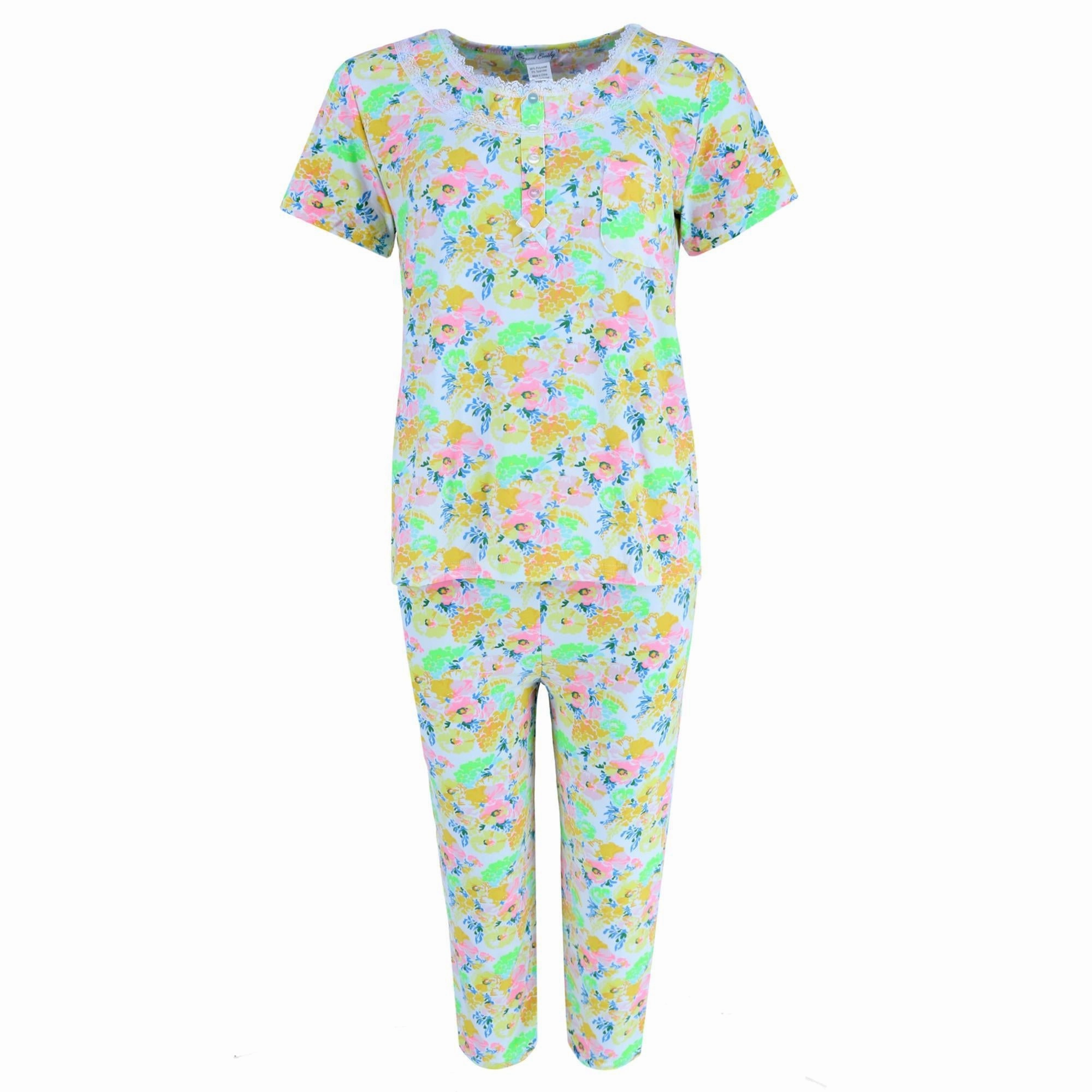 Airflow Optimized Texture No Slip Grip Women's Plus Size Yellow Floral Capri Set
