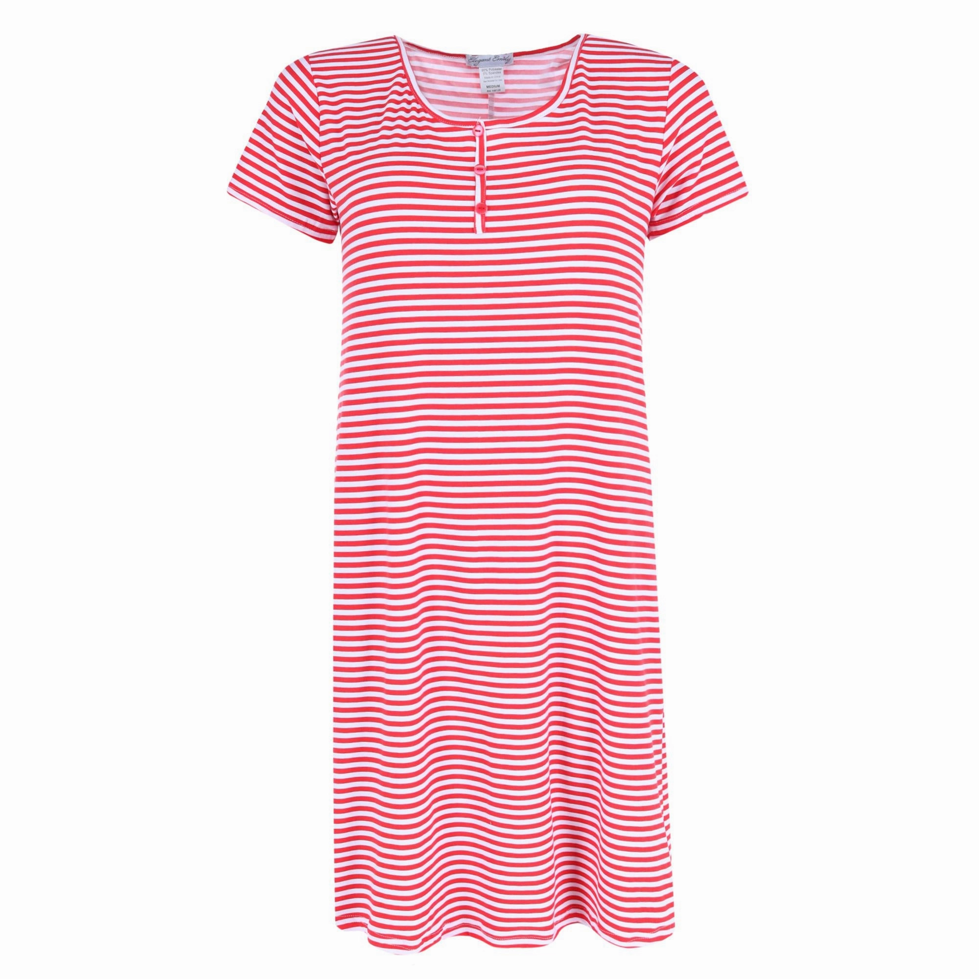 Reinforced Neckline Women's Plus Sized Striped Henley Nightgown
