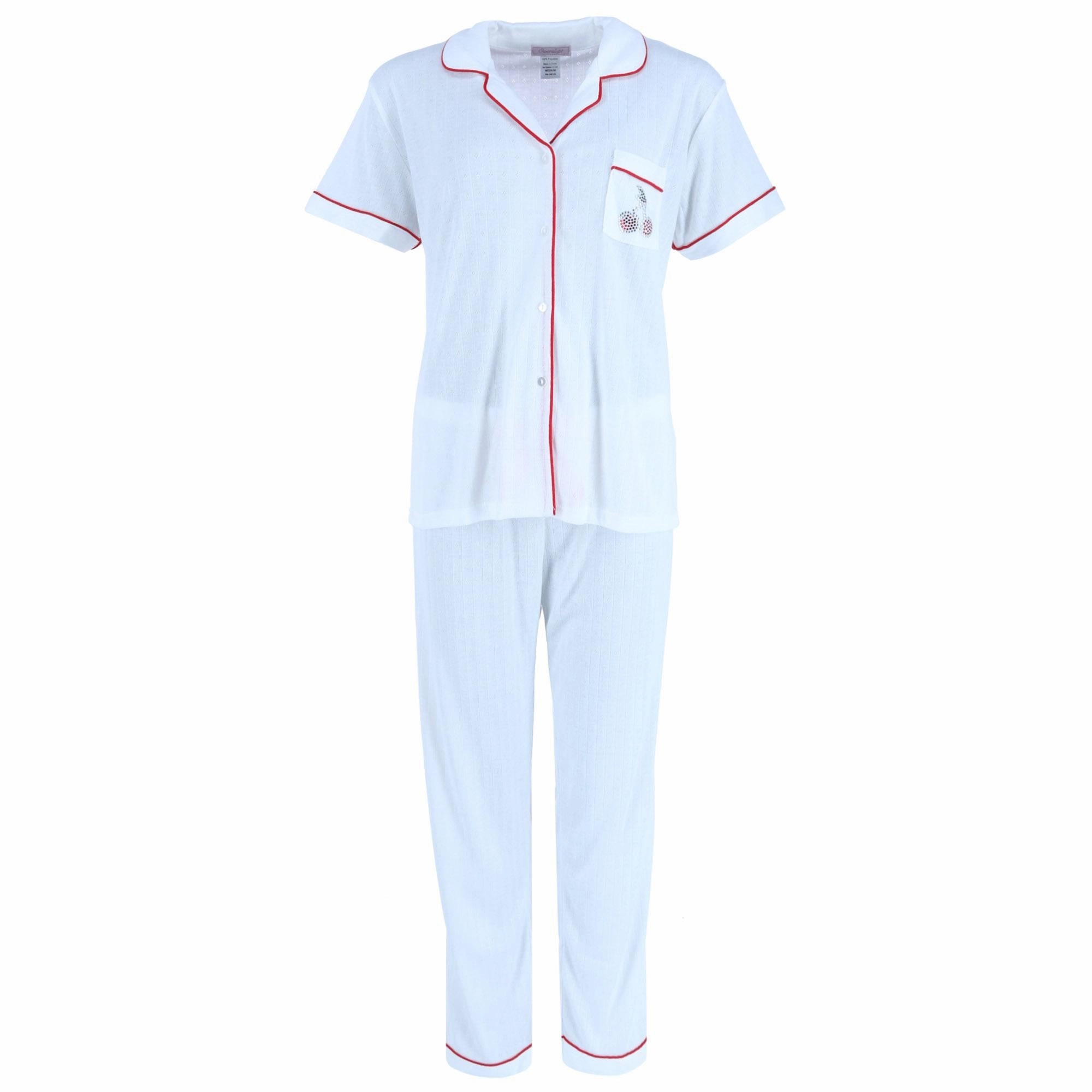 Versatile Styling Women's Pointelle Cherries Notch Pajama Set