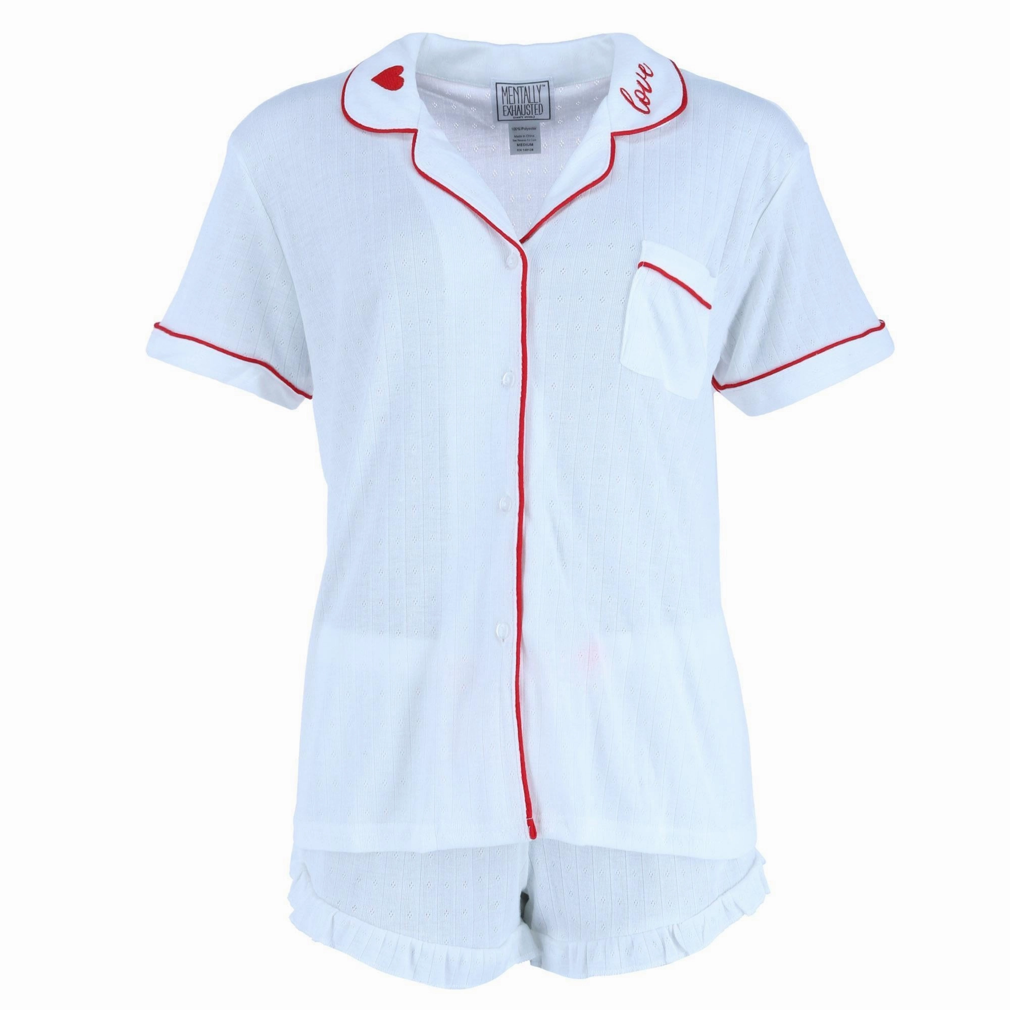 Women's Pointelle Short Sleeve Pajama Set Static Resistant Fibers Wide Ribbed Hem