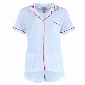 Women's Pointelle Short Sleeve Pajama Set Static Resistant Fibers Wide Ribbed Hem