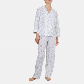 Women's Printed Long Pj Set In Blue Vine Plush Terry Cloth Durable Reinforced Edges