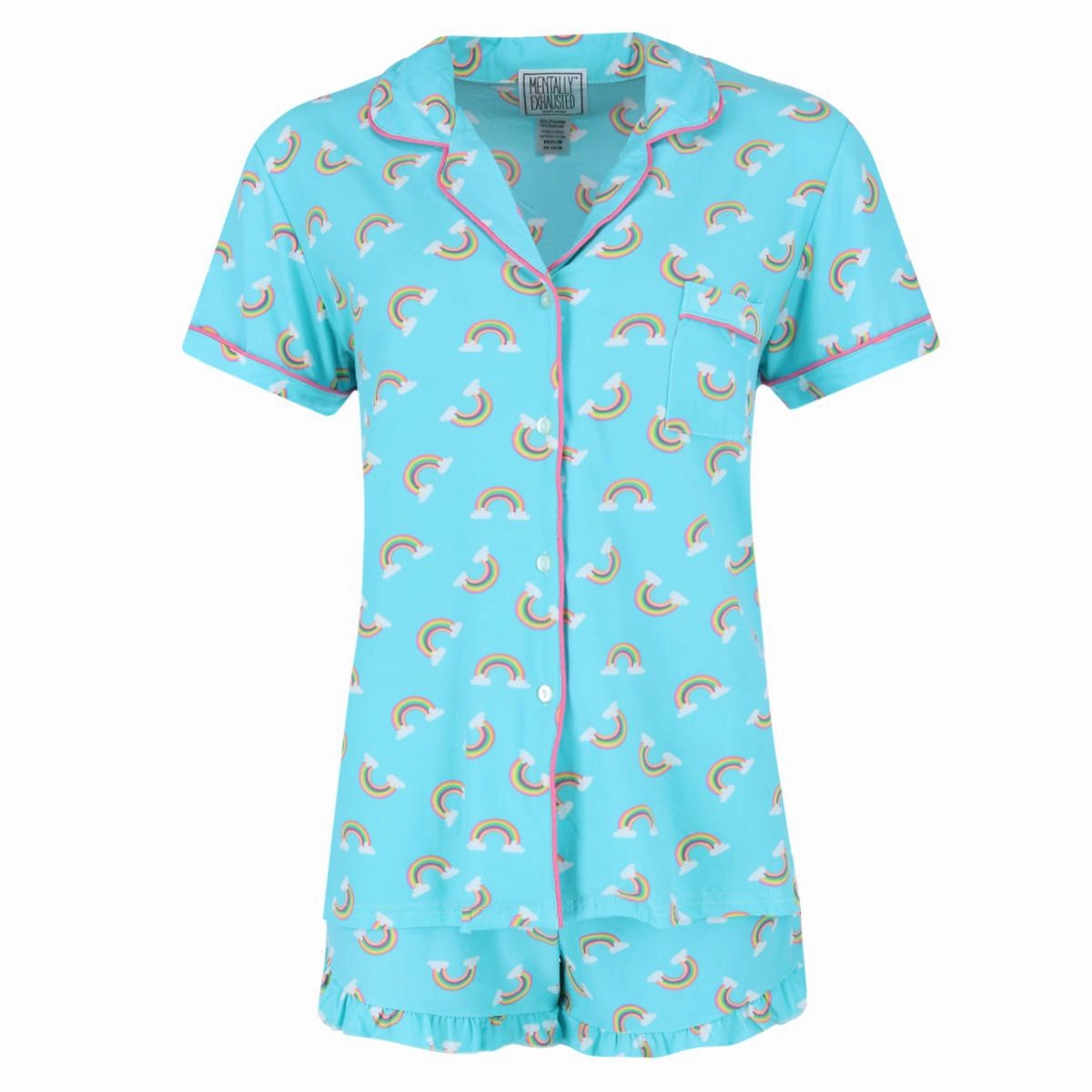 Women's Rainbow Notch Short Sleeve and Shorts Pajama Set Static Resistant Fibers