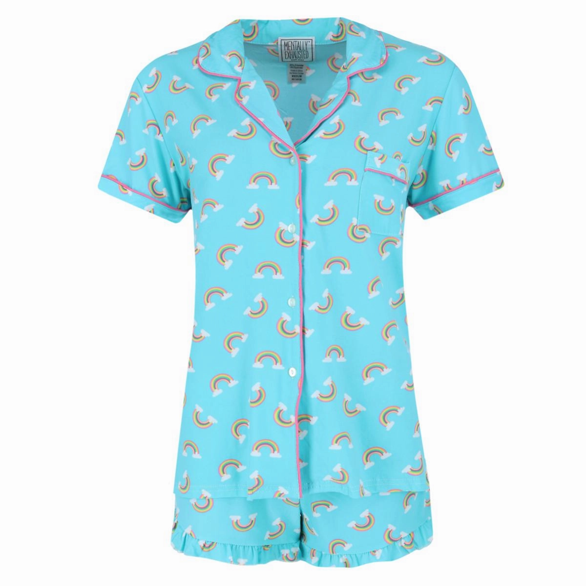 Women's Rainbow Notch Short Sleeve and Shorts Pajama Set VNeck Design Eco Friendly Fabric