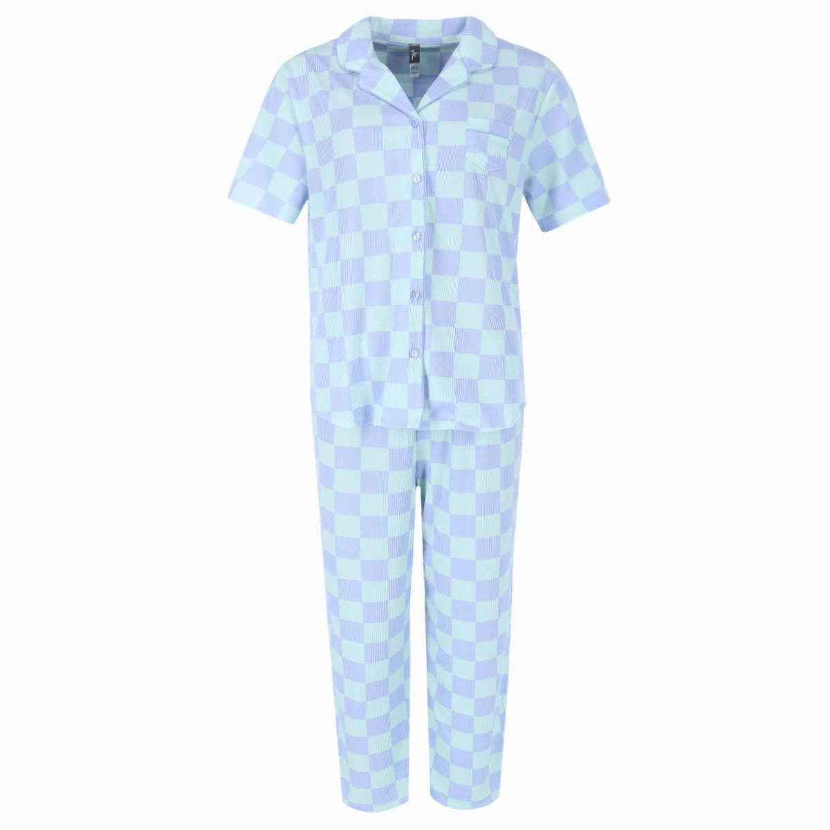 Tagless Comfort Oversized Silhouette Women's Retro Notch Collar Short Sleeve Capri Set