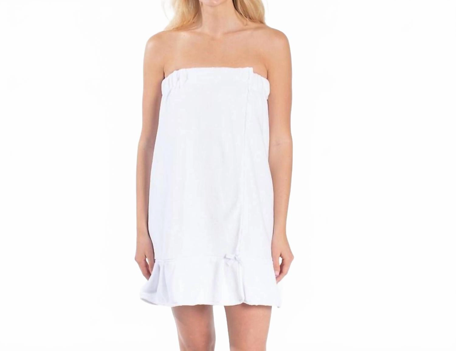 Women's Ruffle Spa Wrap In White Eco Friendly Dye Relaxed Armhole Cut