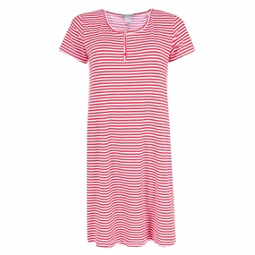 Double Layered Collar Moisture Wicking Fabric Women's Striped Henley Nightgown