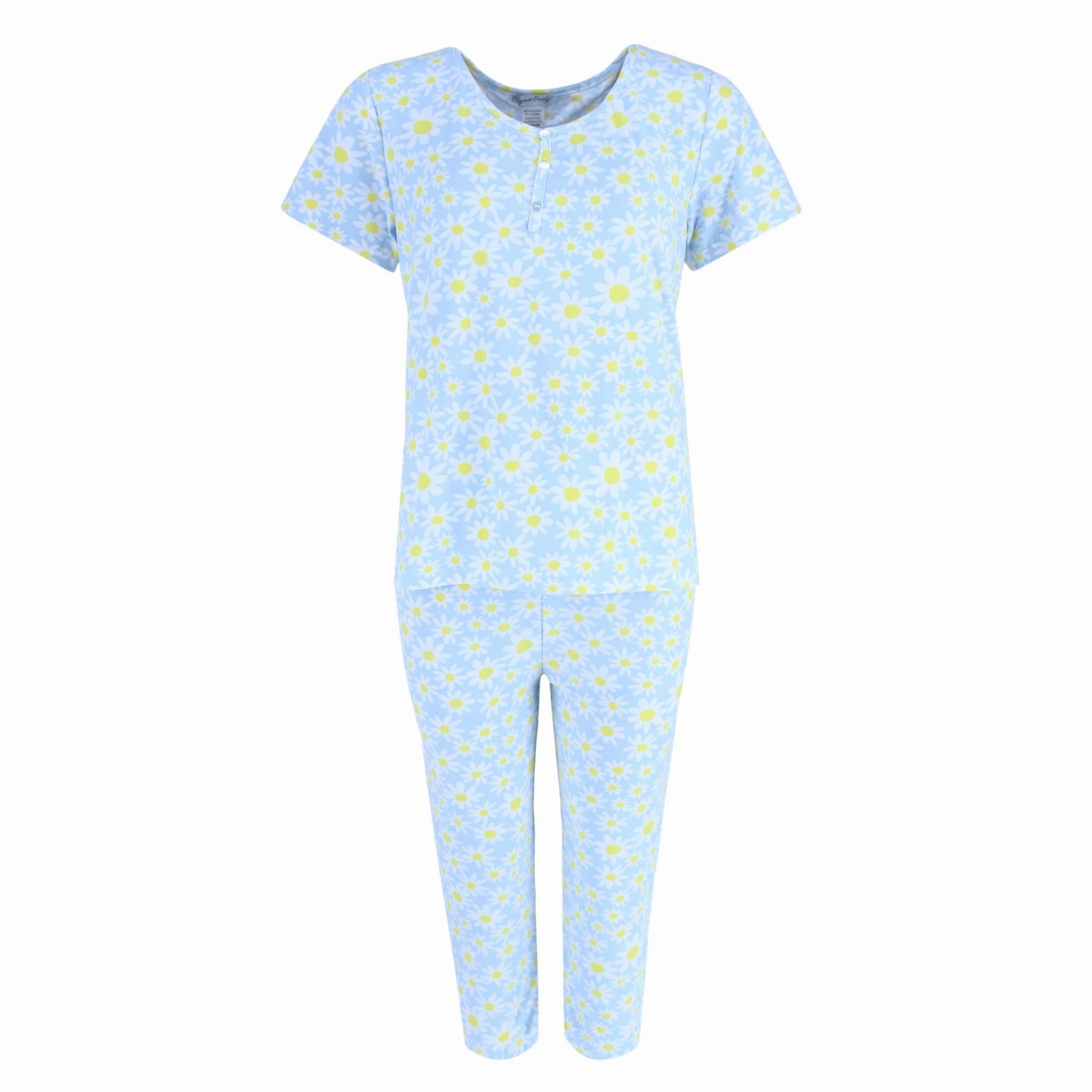 Women's Tiny Daisy Capri Pajama Set Layered Texture