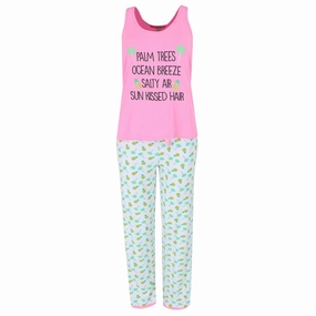 Women's Tropical Pineapple Tank and Pants Pajama Set Odor Resistant Tech Loose Fit Style