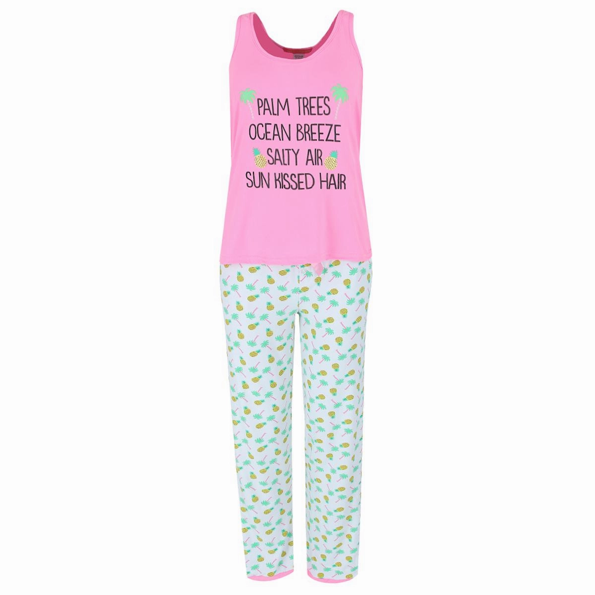 Women's Tropical Pineapple Tank and Pants Pajama Set Brushed Inner Layer