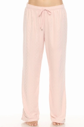 Lightweight Knit Easy Care Material Women's Very Terry Cable Crew Pajama Pants In Pink Tint