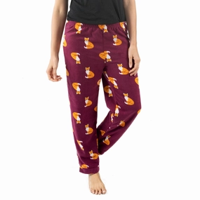 Womens Fleece Pajama Pants Fox Double Needle Stitching DoubleStitched Hems