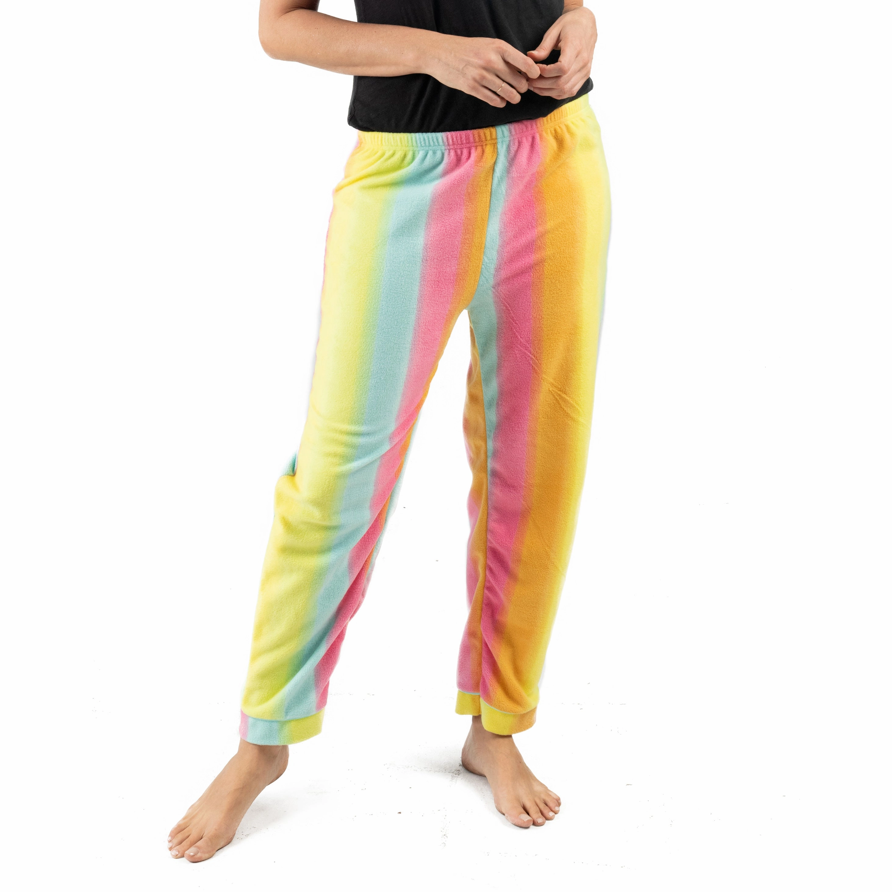 Flexible Stretch Material Womens Fleece Pajama Pants Rainbow