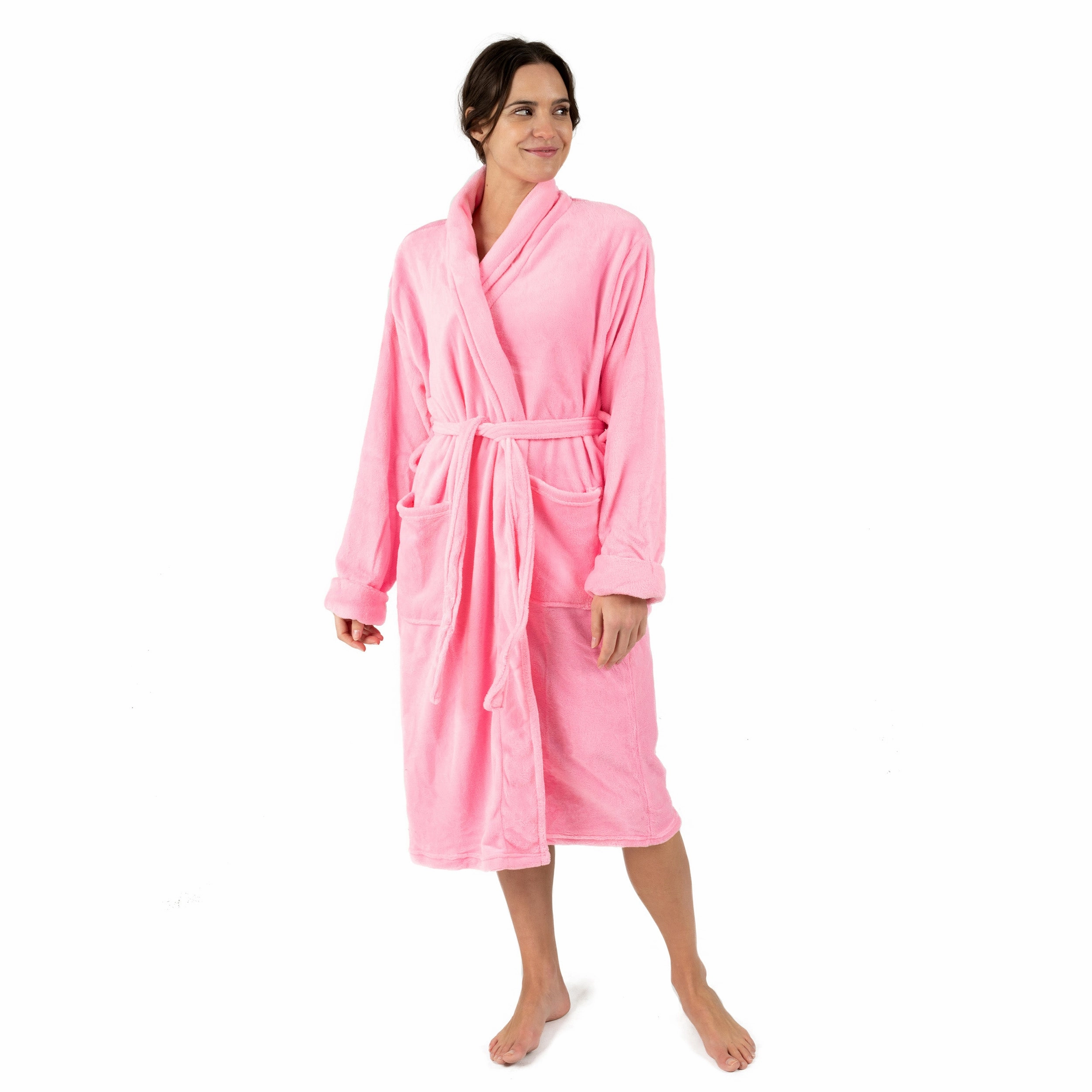 Womens Fleece Robe Ribbed Cuffs Hypoallergenic fabric