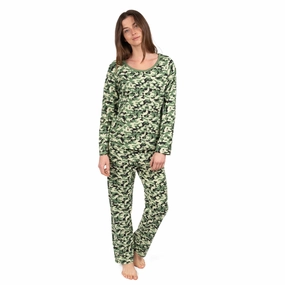 Womens Two Piece Cotton Loose Fit Pajamas Camouflage Universal Fit EasyCare Fabric