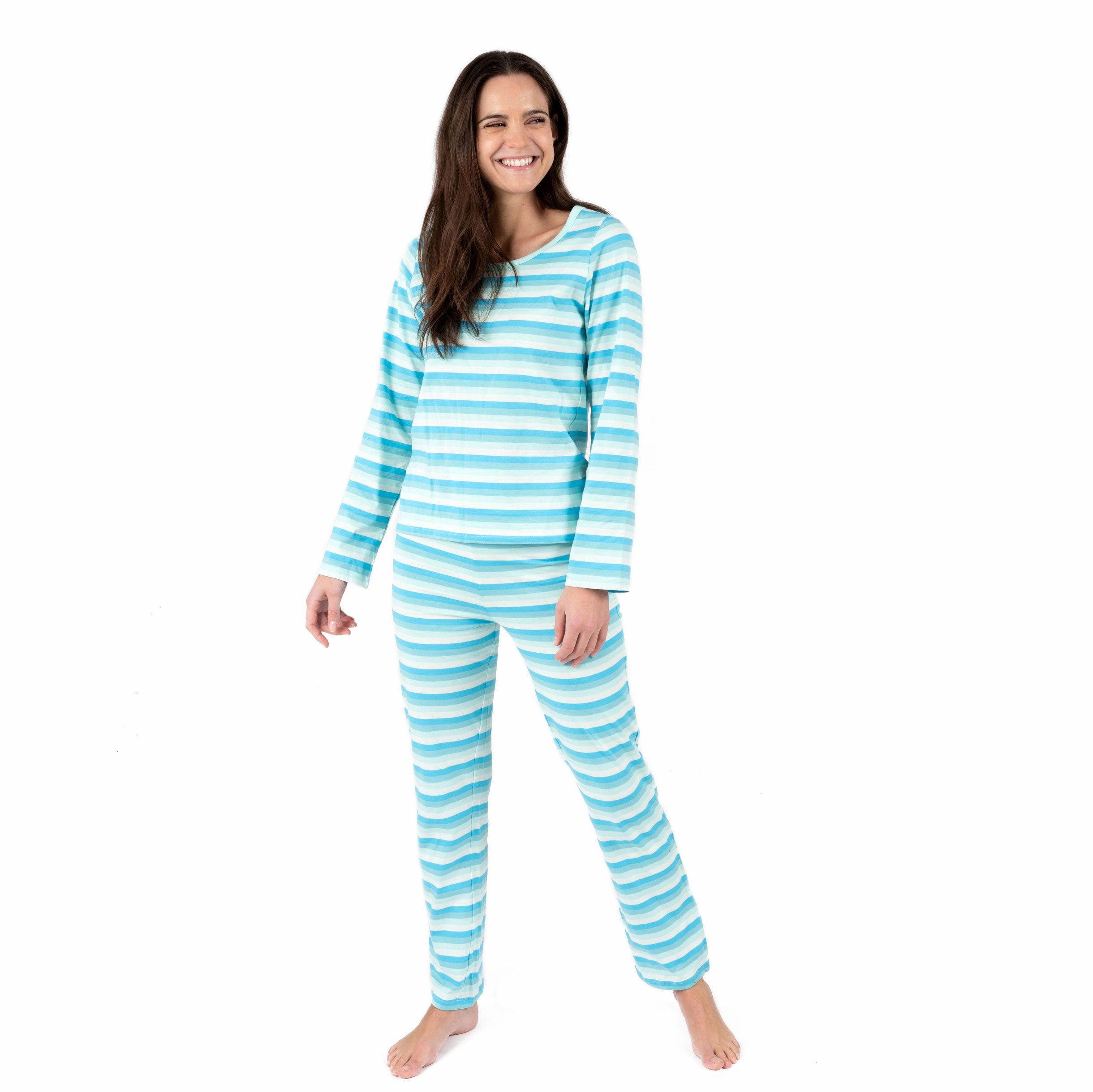 MachineWashable Fabric Womens Two Piece Cotton Loose Fit Striped Pajamas