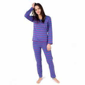 All Day Comfort Womens Two Piece Cotton Loose Fit Striped Pajamas