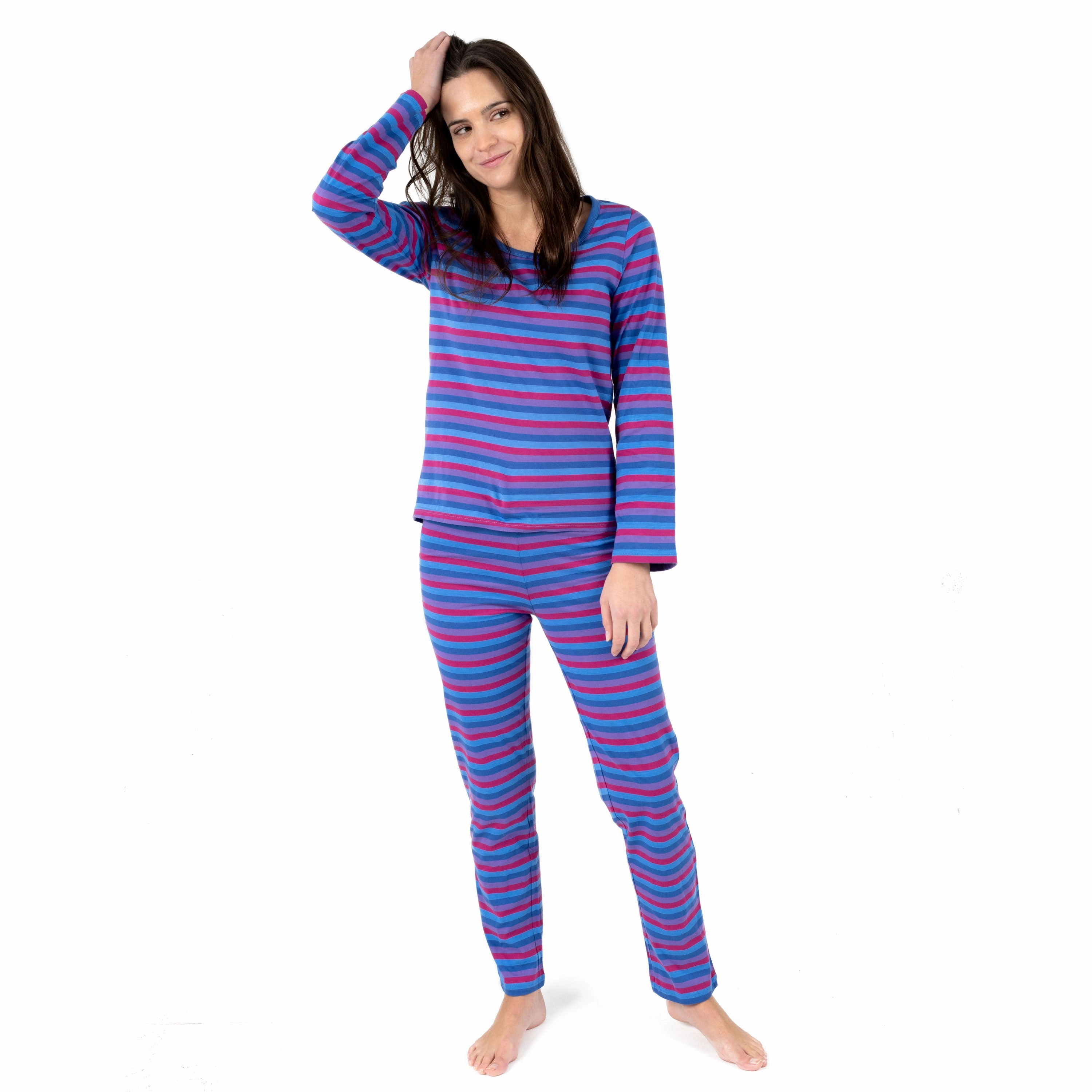 fade resistant color Womens Two Piece Cotton Loose Fit Striped Pajamas
