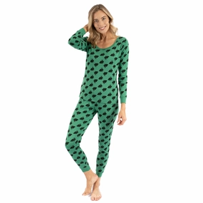 Womens Two Piece Cotton Pajamas Bunny Green NoSlip Grip