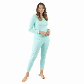 Drop Shoulder Design Softened Edges Womens Two Piece Cotton Pajamas Classic Solid Color