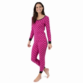 NonIrritating Seams AllDay Comfort Womens Two Piece Cotton Pajamas Hearts Black