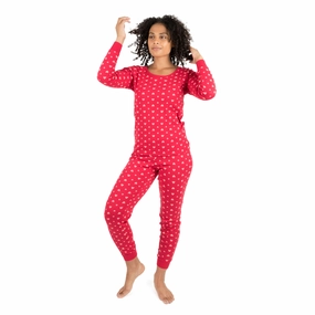 Womens Two Piece Cotton Pajamas Hearts Pink WrinkleResistant Fabric