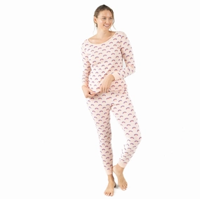 Relaxed Armhole Cut No Roll Hemline Womens Two Piece Cotton Pajamas Rainbow Peach