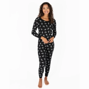 Womens Two Piece Cotton Pajamas Skeleton Black VNeck Design Balanced Compression