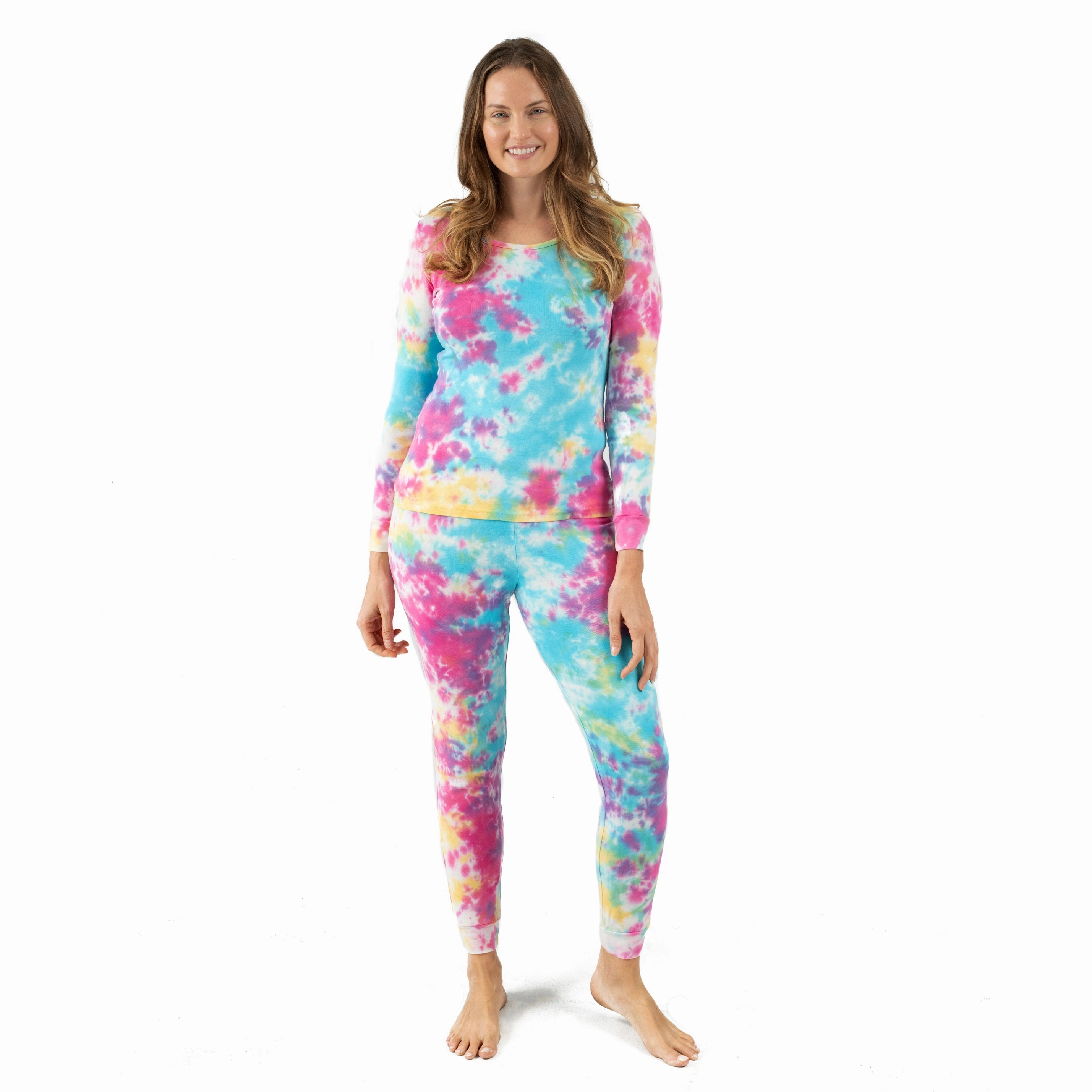 Womens Two Piece Cotton Pajamas Tie Dye AntiPilling Technology