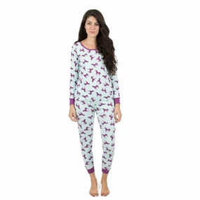 Womens Two Piece Cotton Pajamas Unicorn Plush Inner Layer