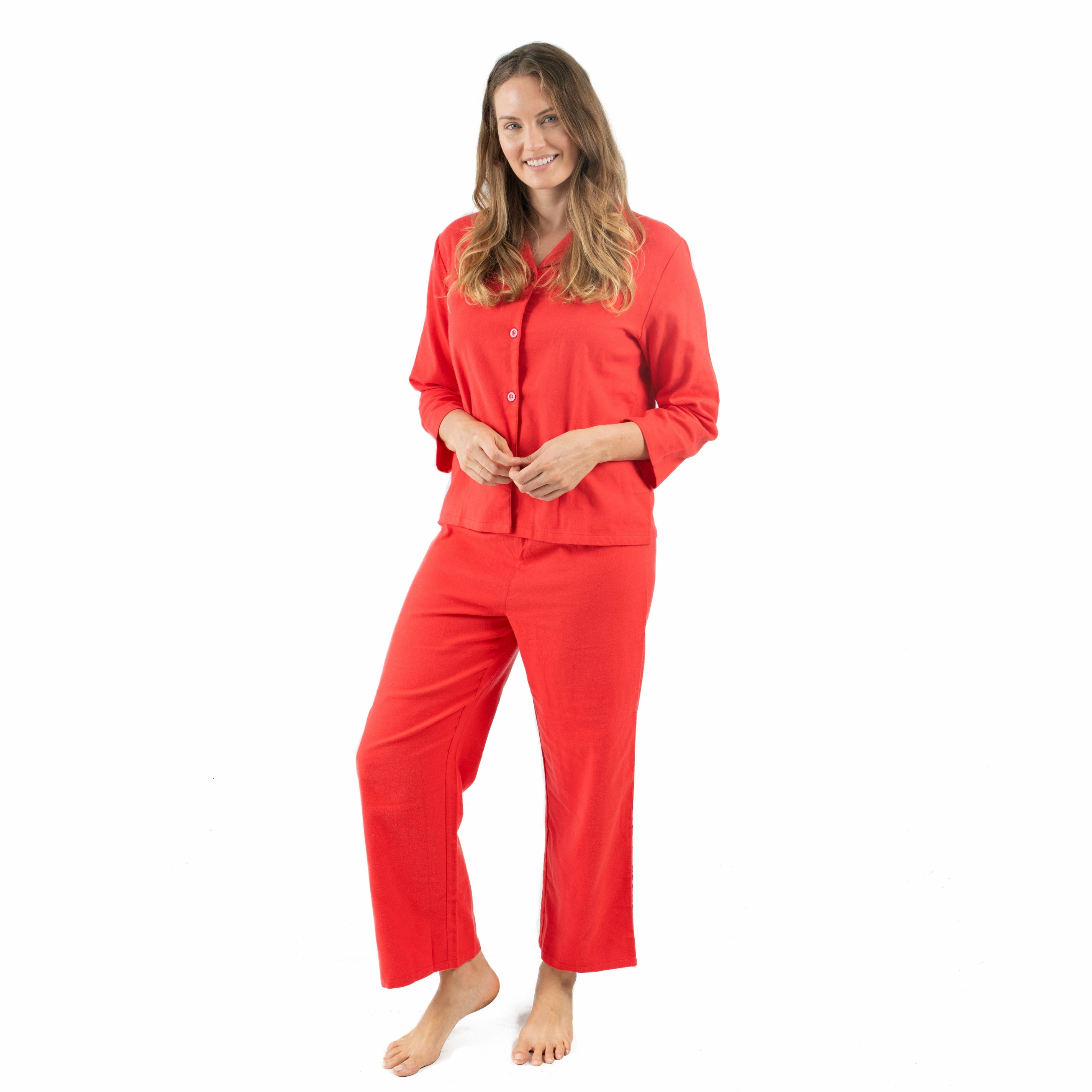 Womens Two Piece Flannel Pajamas Easy Care Material Moisture Control Fabric