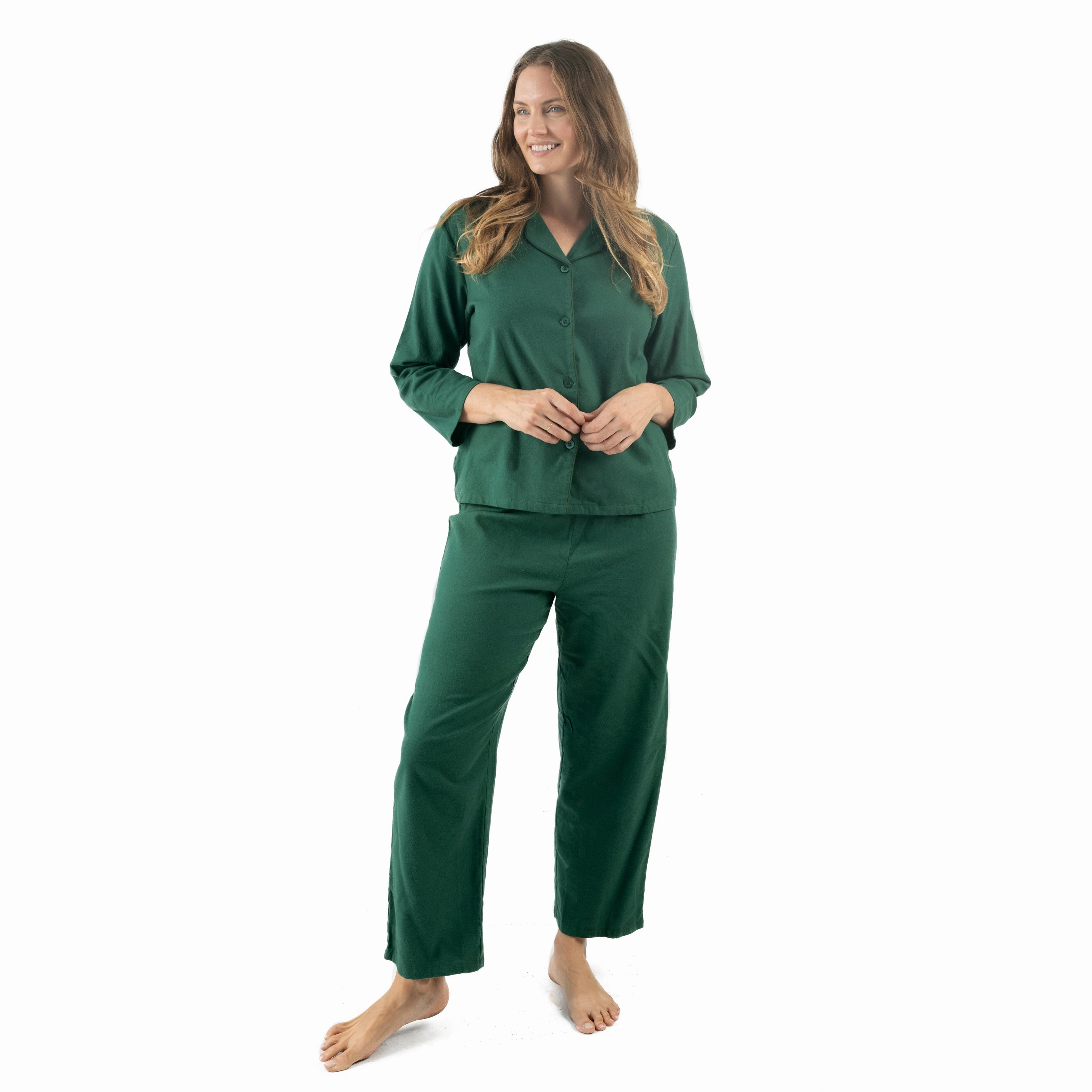 Brushed Cotton Womens Two Piece Flannel Pajamas