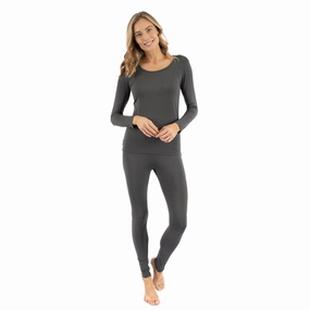 AntiPill Fabric Zero Irritation Finish Womens Two Piece Neutral Solid Thermal Pajamas