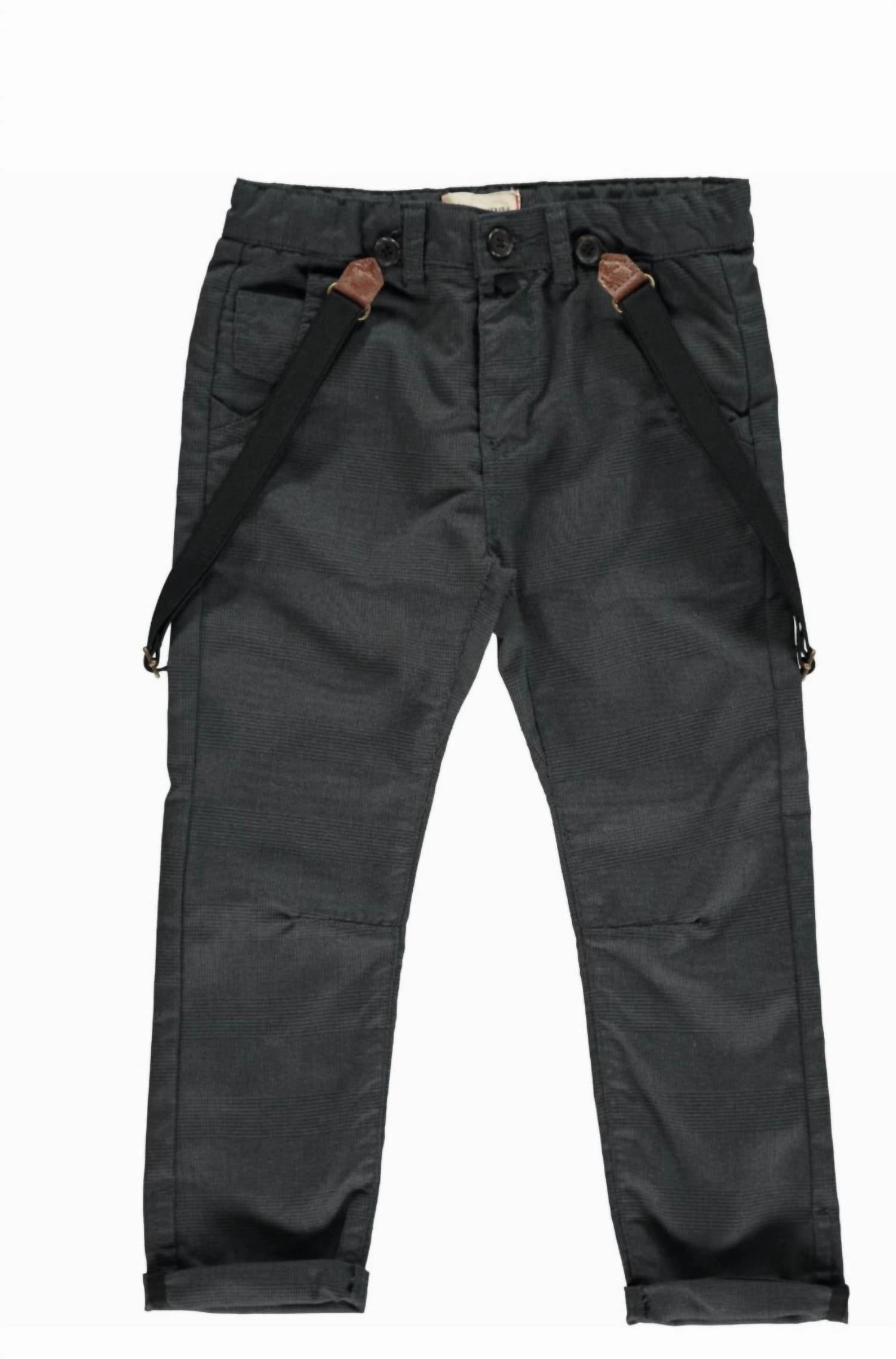 Boy's Bradford Woven Trousers With Removable Suspenders In Black Dogtooth Casual Chic
