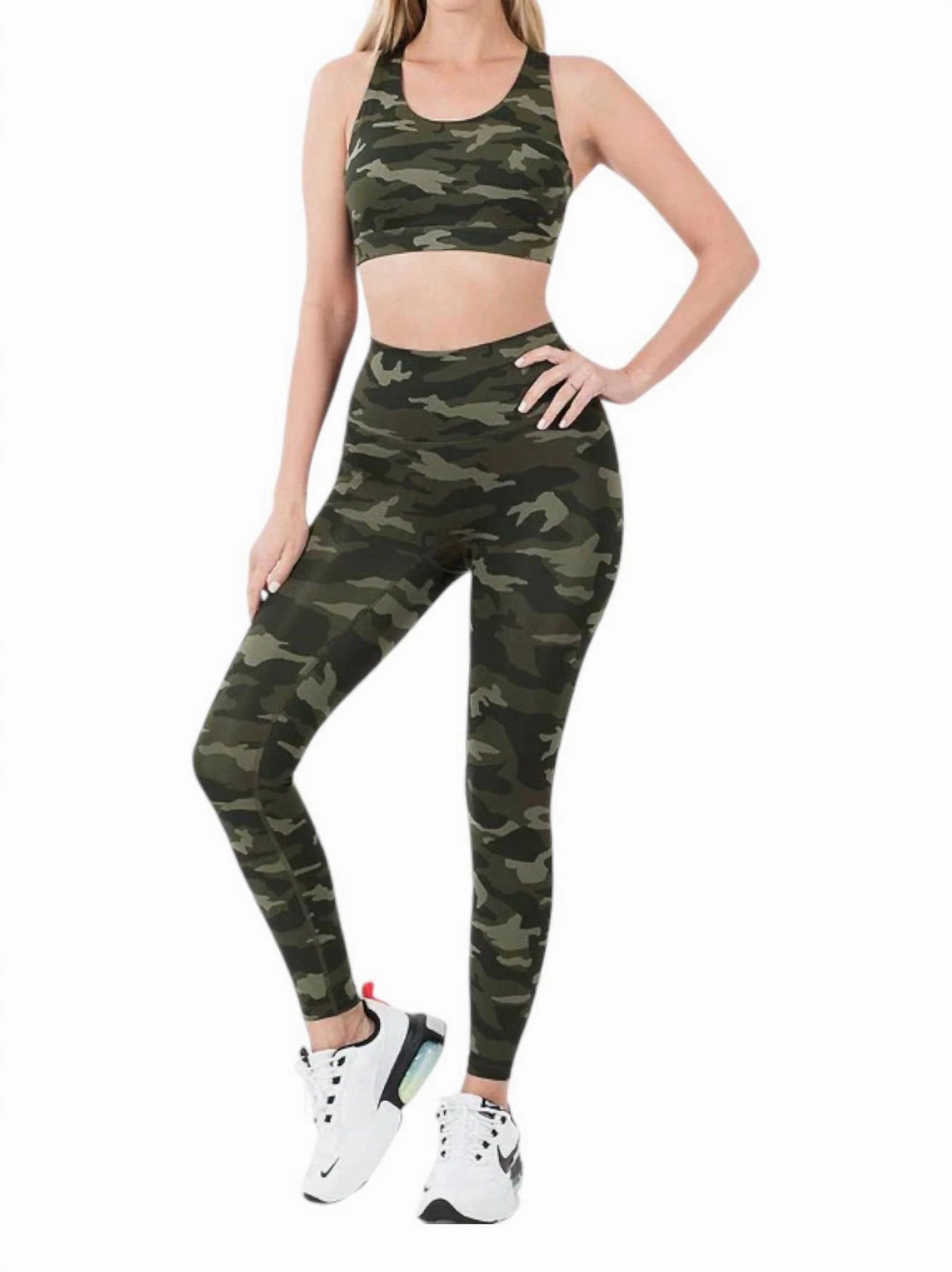 MachineWashable Fabric Workout Outfit Set In Army Green