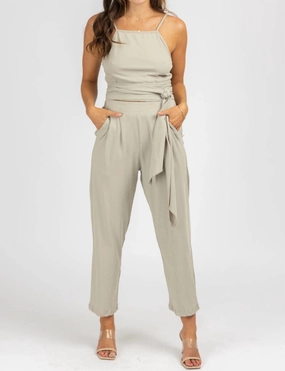 Wrap Top   Pleated Pant Set In Mushroom Stretch Knit Material Hypoallergenic Textiles