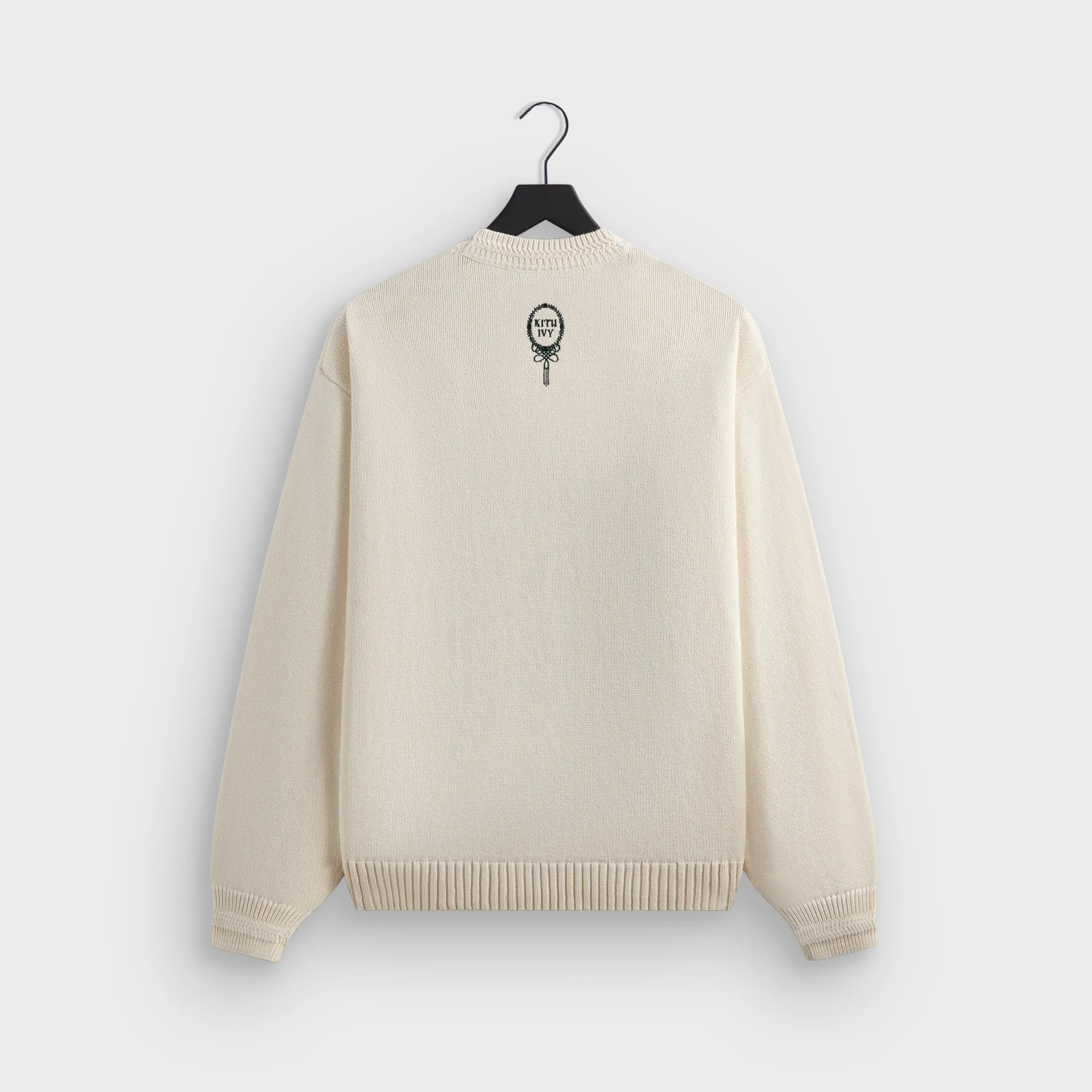 Tactile Grid Knit Minimalist Look Kith Ivy Emblem Crewneck Sweater - Sandrift