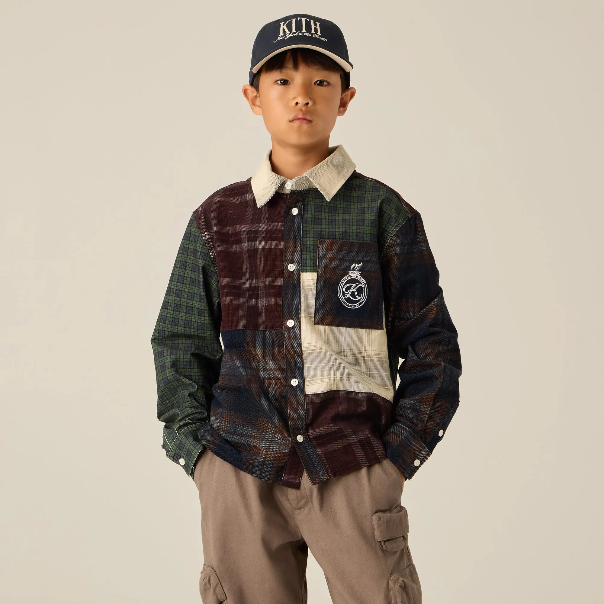 Kith Kids Textured Patchwork Apollo Shirt - Multi V-Neck Smooth Cotton Blend