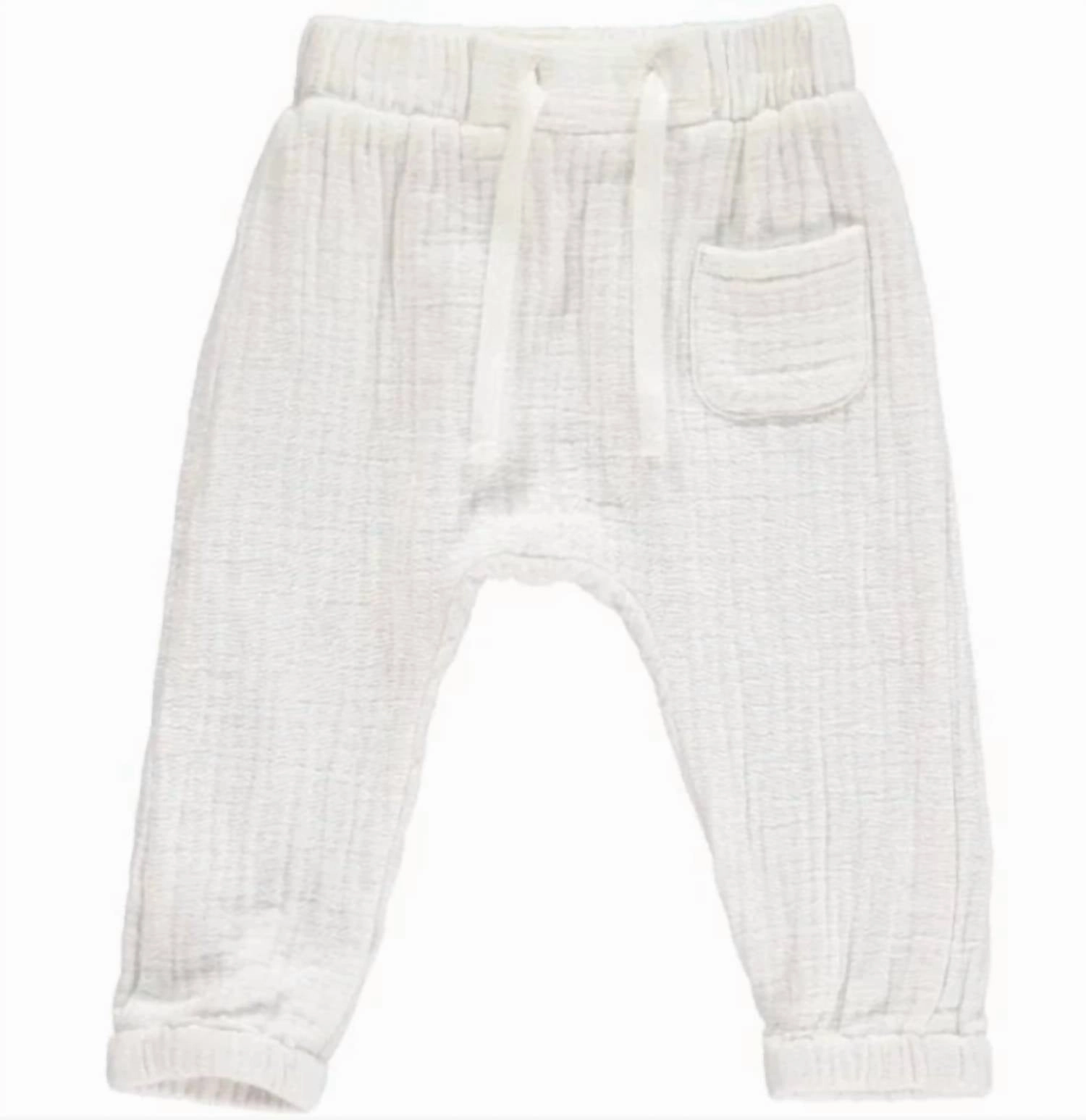 Kids' Bosun Cotton Gauze Pants In White Pocket Reinforcement Comfortable Stretch