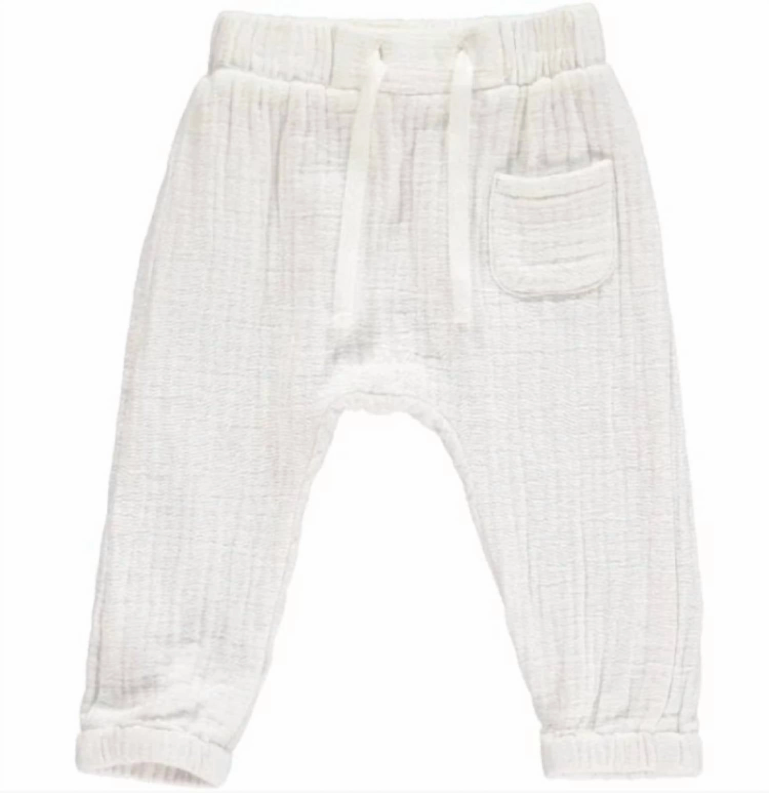 GussetedCrotch Kids' Bosun Cotton Gauze Pants In White