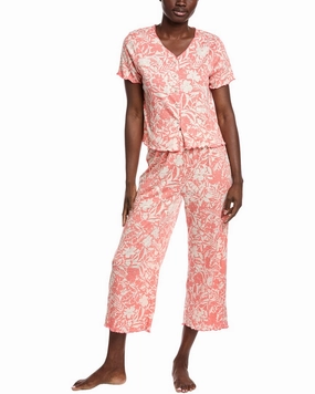 Splendid 2pc Sleep Cardigan & Crop Pant Set Reinforced Edges