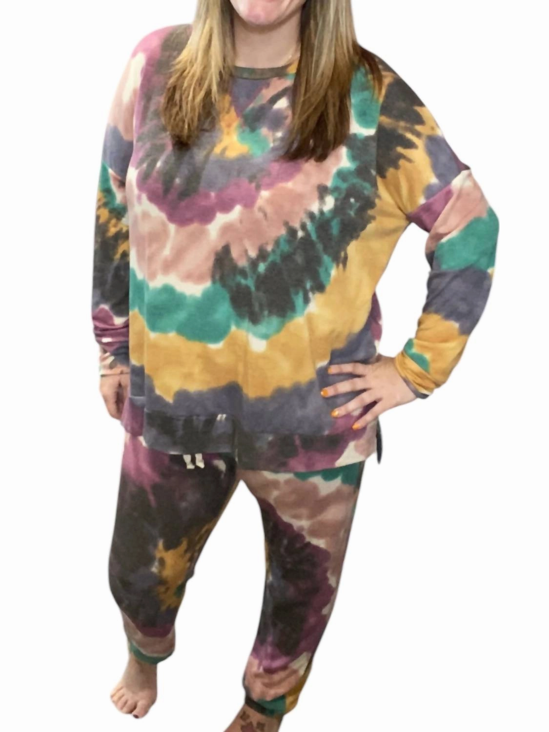 Tie-Dye Lounge Set In Multi Color Layered Neckline